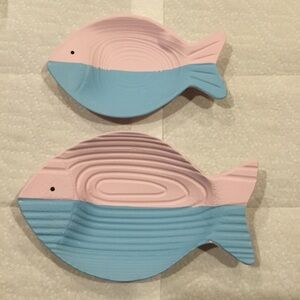 2Pcs Wood Fish Nautical Beach Wall Decor, Wooden Hanging Coastal